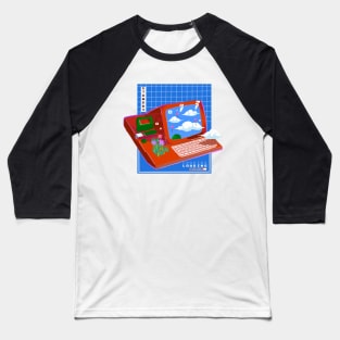 Pixel vintage Computer with clouds and balloons Baseball T-Shirt